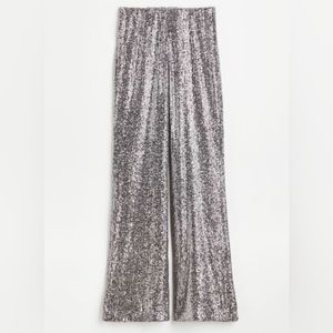 H&M XS Silver Sequined Pants Flare